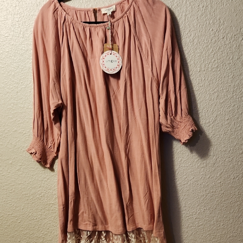 Women's UMGEE Pink Dress with Lace Hem
